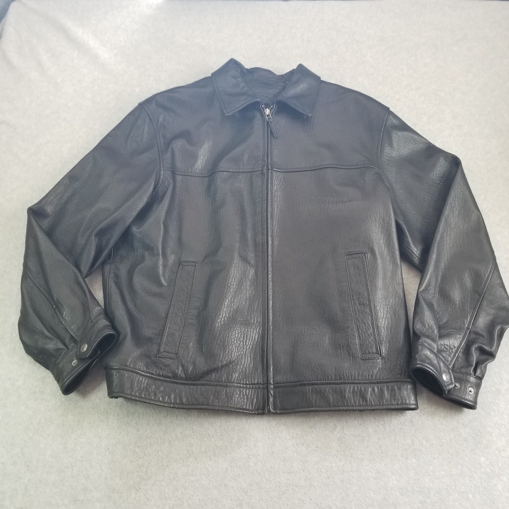 Roundtree & Yorke Jacket Mens Extra Large Black Leather Bomber Full Zip Classic